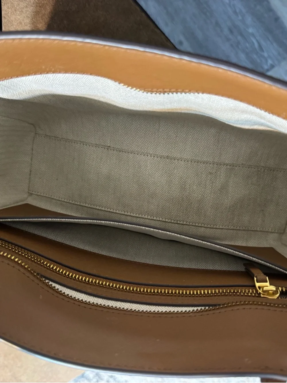 Tory Burch Cognac Leather Tote with Gold Logo